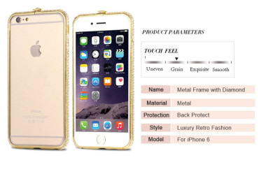 Други Бъмпъри за телефони Луксозен алуминиев бъмпър с камъни и закопчалка за Apple iPhone 6 Plus 5.5 / Apple iPhone 6s Plus 5.5 златист